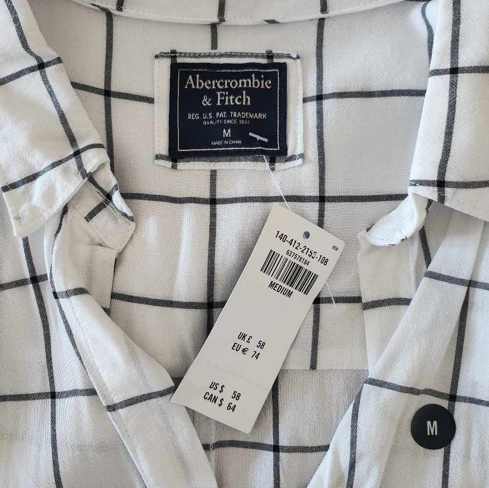 A&F Windowpane Print Button Down Shirt - Picture 5 of 8